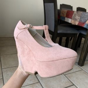 Pink Suede Wedges